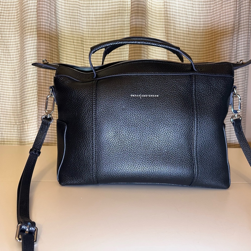 Smaak Amsterdam Black Leather Bag with Silver Details